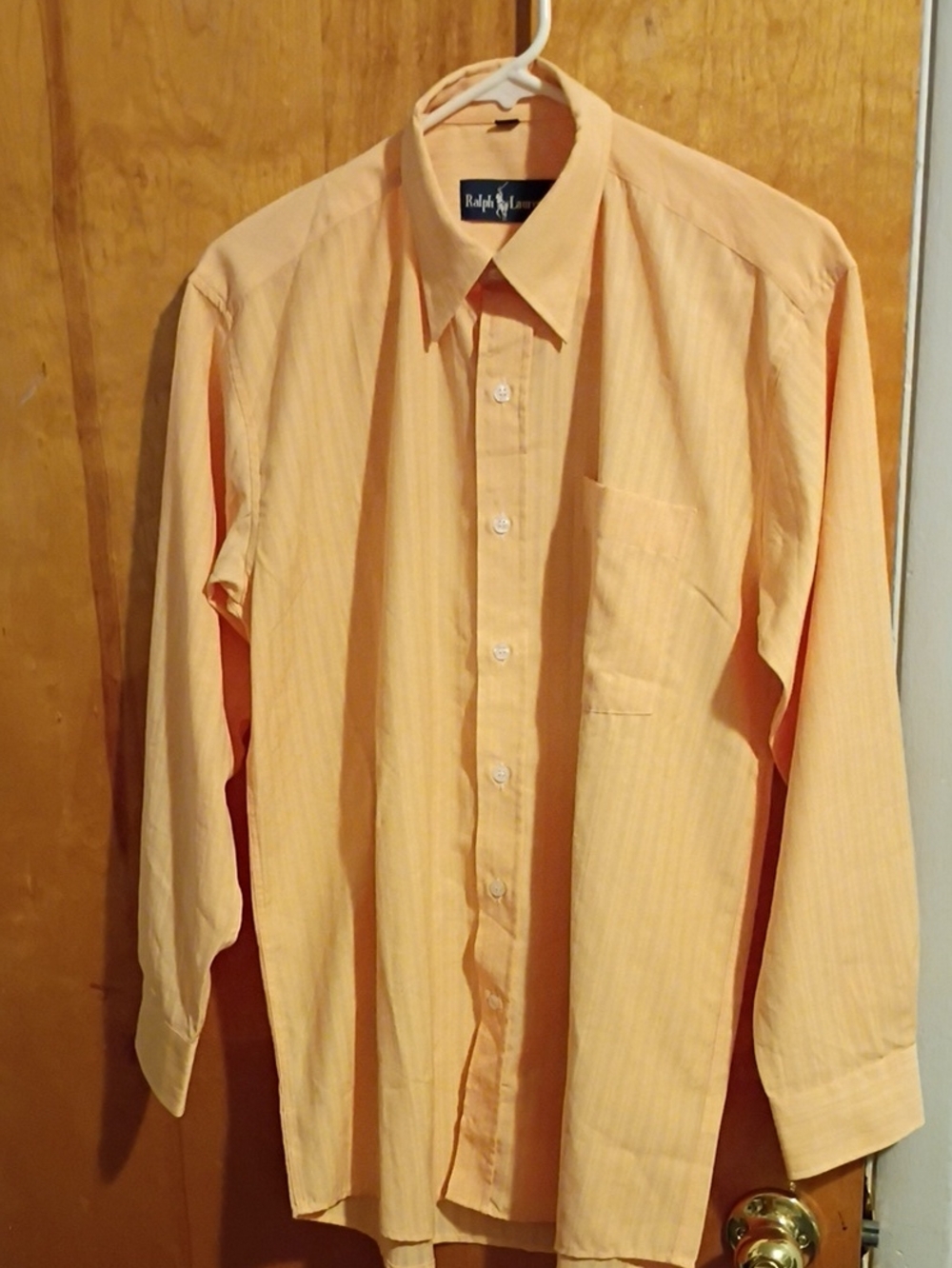 Ralph Lauren Men's Peach Long-Sleeve Button-Up Dress Shirt